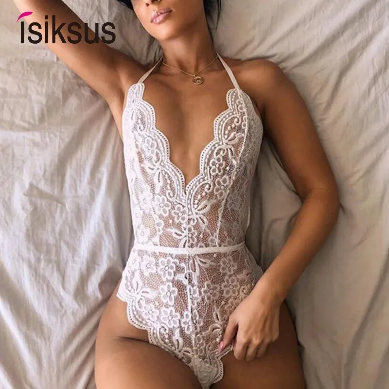 White Lace Open Back Thong Bodysuit