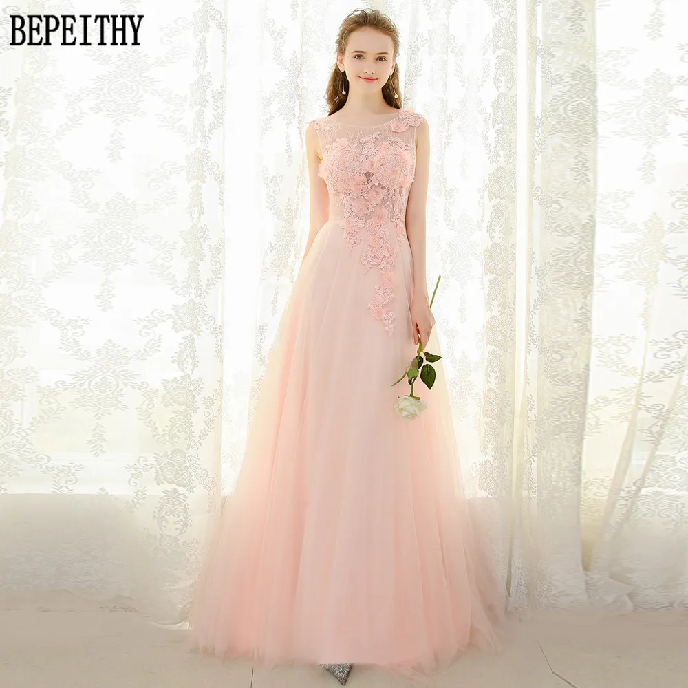 BEPEITHY vestido de festa платье трапециевидной формы из тюля с розовыми кружевными бусинами платье для выпускного вечера с аппликацией длинное вечернее платье