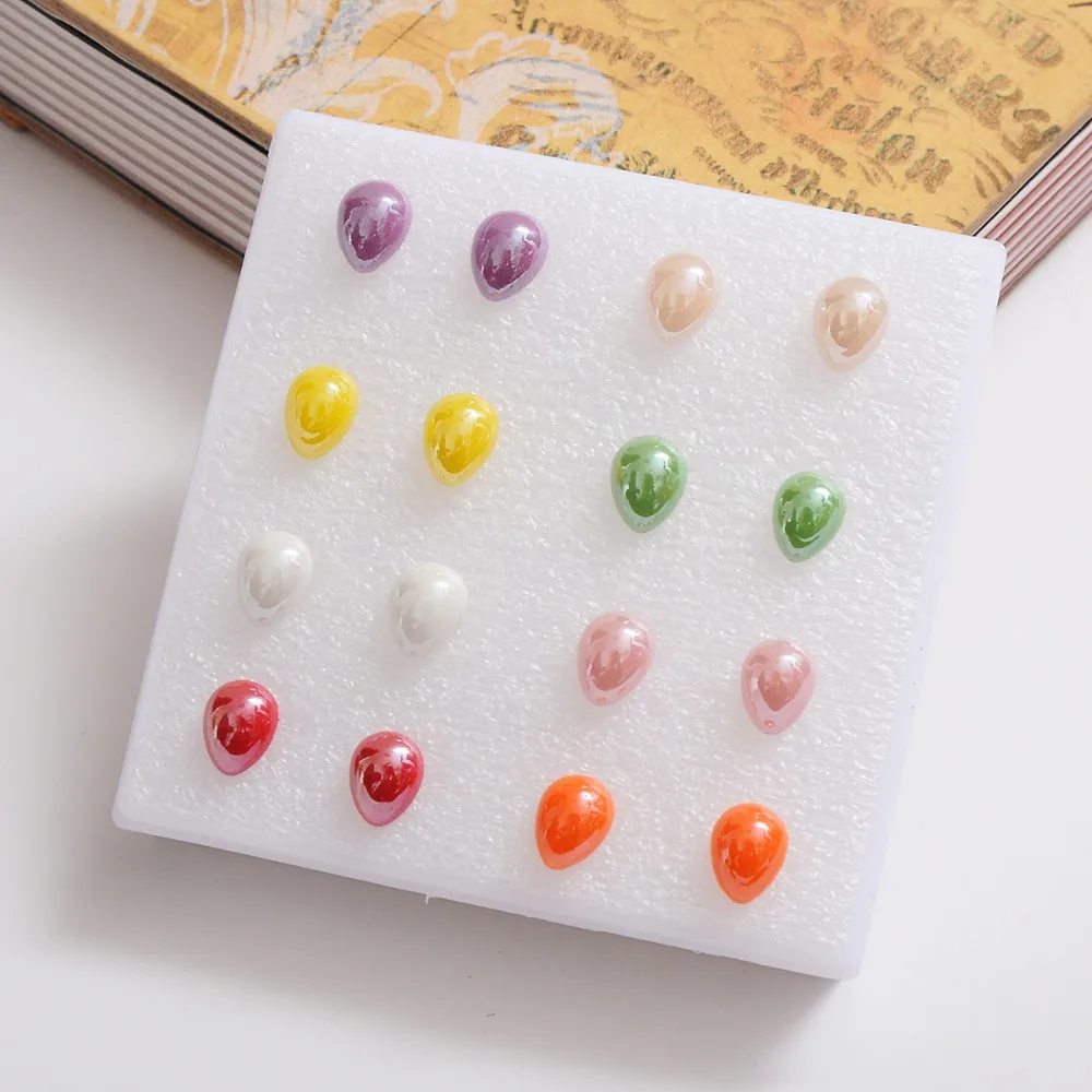 

8 pairs/set Candy colored ceramic water droplets earrings for women Jewelry Stud Earrings girls charm Summer style wholesale