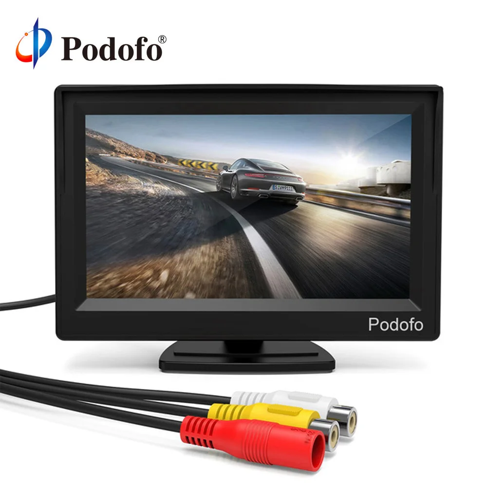 Podofo 5-дюймовый монитор TFT ЖК-дисплей цветной экран 2 видеовходов 2 Кронштейны для заднего вида резервный реверсивная камера DVD заднего вида монитор - изображение