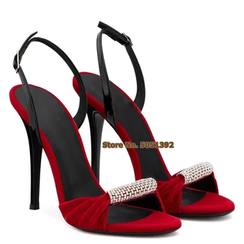 

Women High Heel Glittering Rhinestone Stiletto Peep Toe Sandals Bowtie Ladies Bow-Knot Bling Bling Crystal Banquet Velvet Shoes