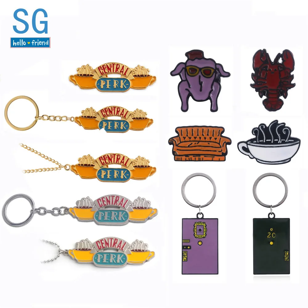 

SG 20pcs TV Friends Monica's Double Side Door Keychains Pendants Central Perk Coffee Time Keyring Choker Souvenir Gift Jewelry