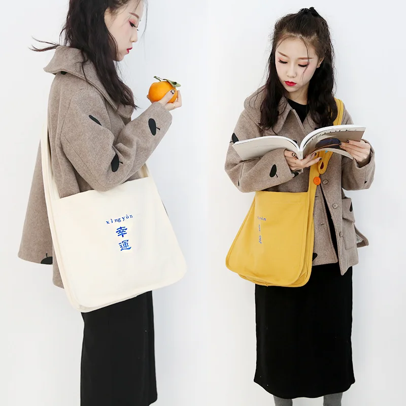 

2019 New Embroidery Fashion Women Canvas Handbags Female Casual Simple Messenger Bags Shoulder Bags