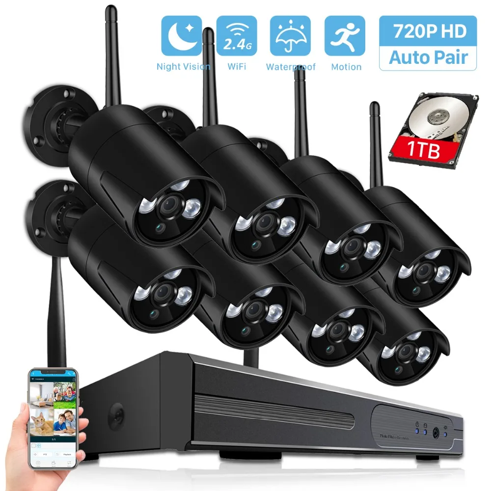 

8CH 1080P Wireless NVR Kit 720P Home Security Camera System 1.0MP 720P HD Video Surveillance CCTV System Wifi Outdoor Camera NVR