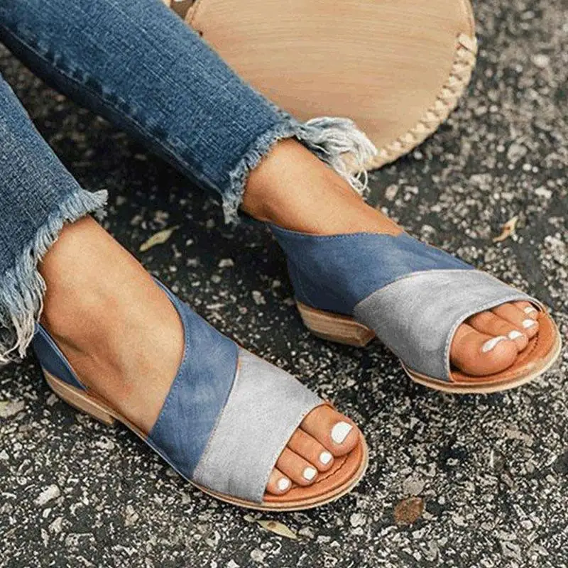 

Large size single shoes female summer new side empty fish mouth color matching sandals women open toe slip on footwear