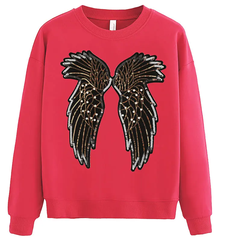 CIVICHIC стильная женская хлопковая Футболка с крыльями, весенне-осенняя одежда с блестками, Свободный пуловер, Бархатные Топы, футболка, однотонная одежда, WLT03 - Цвет: Red