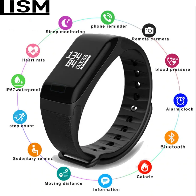 

Fitness Tracker Wristband Heart Rate Monitor Smart Bracelet F1 Smartbracelet Blood Pressure With Pedometer Bracelet Reloj mens