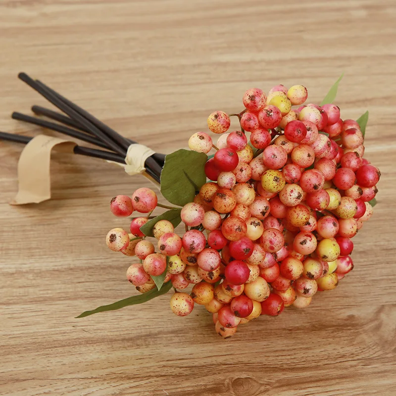 

2pcs Artificial Berry Branches with Leaf Stem Fruit Bean Flowers for Christmas Home Furnishing Decoration Free Shipping