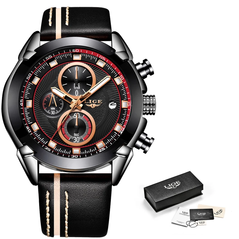 2019 LIGE Men Watch Fashion Business Leather Top Brand Luxury Quartz Watch Men Military Sport Waterproof Clock Erkek Kol Saati