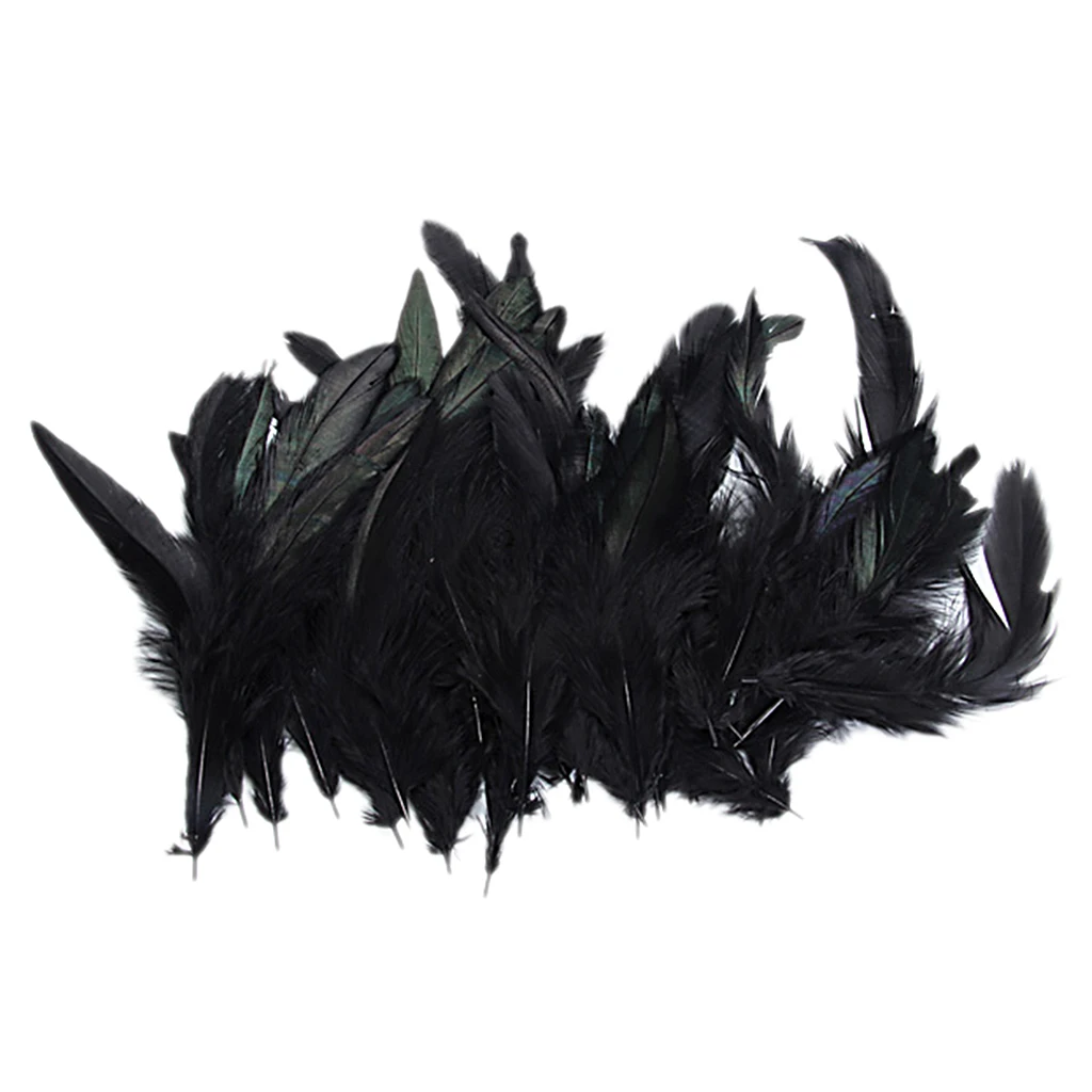 50pcs Black Dyed Rooster Cock Feather Decoration Hat Costume Craft DIY 4-7 Inch