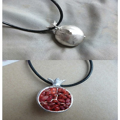 Этническое металлическое ожерелье с подвеской из Гранатового камня, женское черное кожаное этническое ожерелье, модное ювелирное изделие - Окраска металла: Silver Ox
