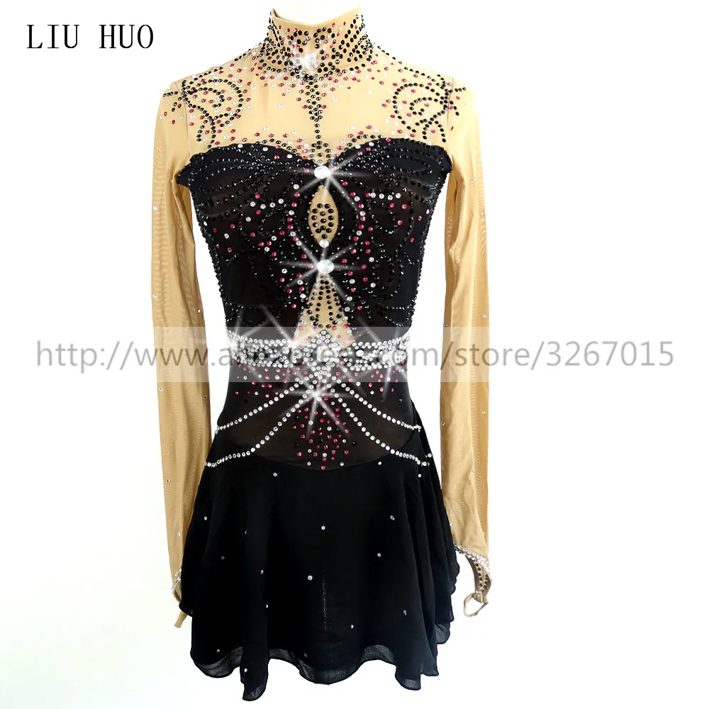 

Competition Figure Skating Dress Women's Girls' Ice Skating Dress Roller skating long sleeve Adults Kids Black Skirt