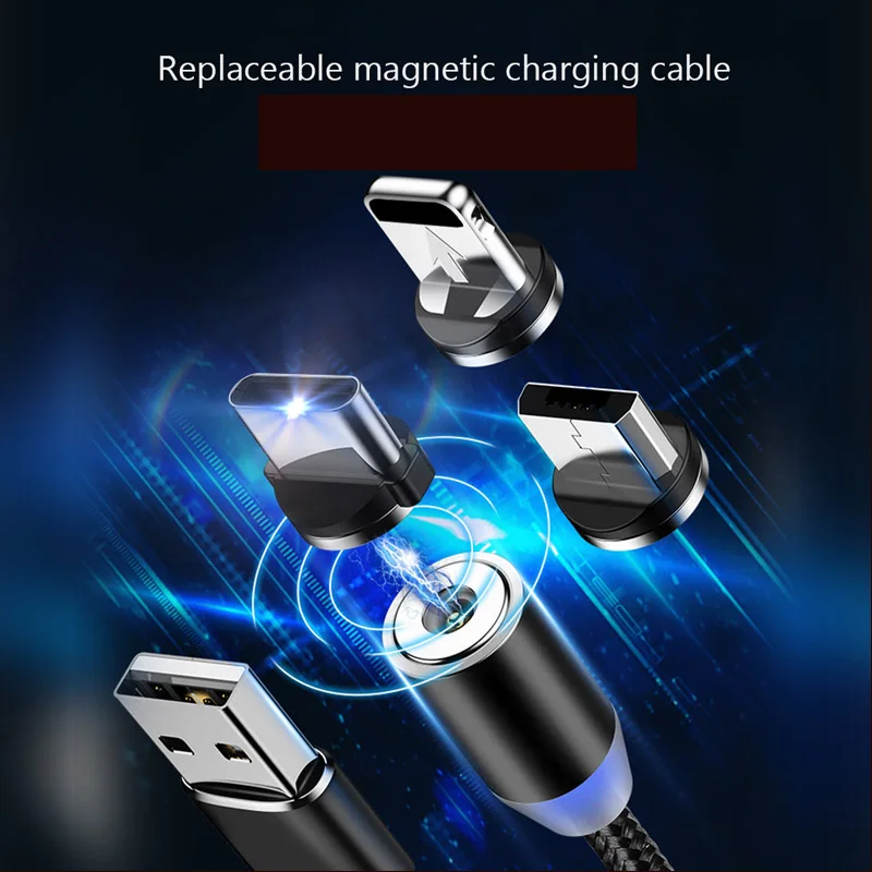 Светодиодный магнитный usb-кабель 1 м для зарядки iPhone XS X XR 8 7 USB-C, зарядный шнур для мобильного телефона, Micro USB type C для samsung