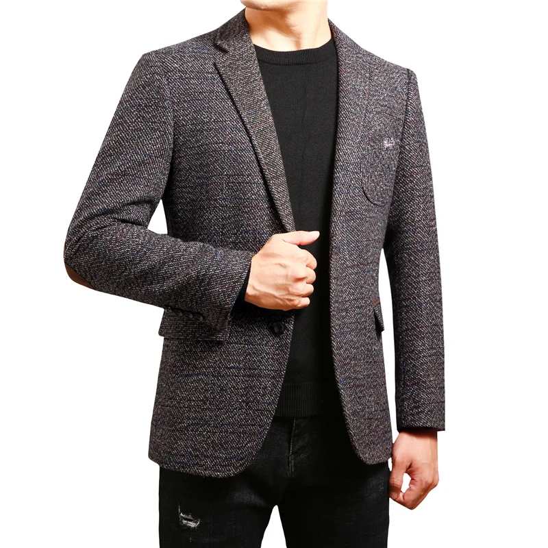 Новое поступление зимние мужские повседневные slim fit одной кнопки костюм Блейзер Длинные рукава карман мужчин пиджак пальто