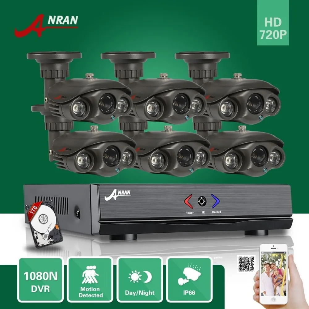 ANRAN 8CH Hybrid 1080N AHD DVR 6PCS 720P Array Outdoor Waterproof CCTV Home Surveillance Security Camera System With 1TB HDD