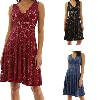 

2019 MAXIORILL New Fashion Women's Summer Lace Printing Sleeveless Dress Party Short Dress платье Wholesale y3