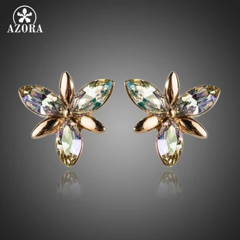 

AZORA Gold Color Stellux Austrian Crystal Flower Stud Earrings TE0054