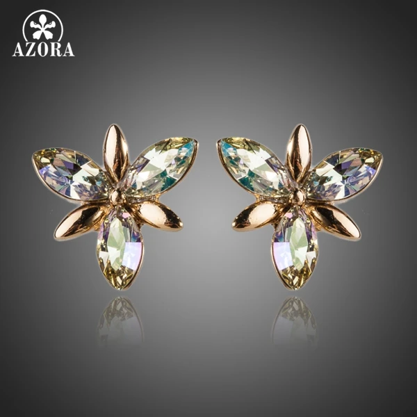 AZORA золотые Stellux Австрийские Серьги гвоздики с цветком TE0054|crystal flower stud earrings|flower