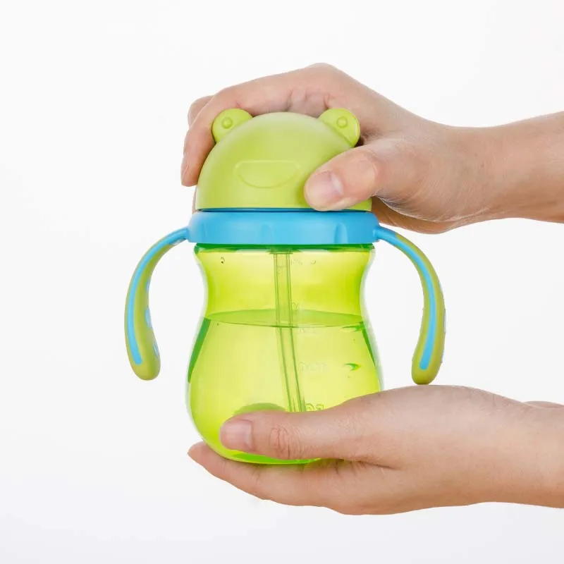 Прочная детская чашка с трубочкой, модная бутылка для питья, чашки с ручками, милый дизайн лягушки, 250 мл