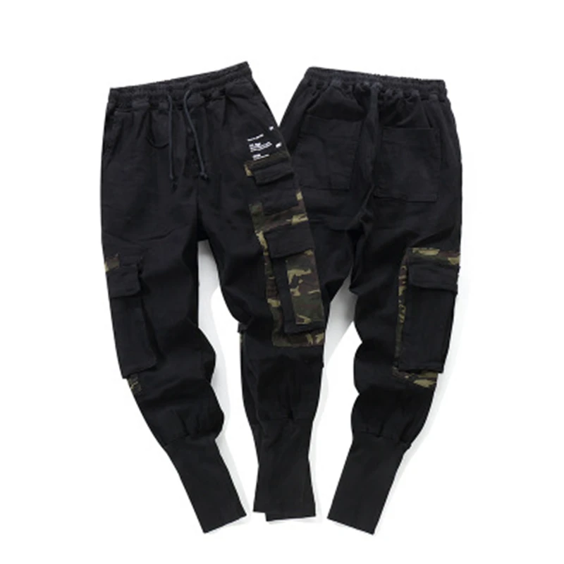 

UplzCoo Side Pockets Harem Pants Men Hip Hop Patchwork Cargo Ripped Sweatpants Joggers Men's Pants Elastic Full Length 2XL JA150