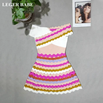 

LEGER BABE High Quality Mini Autumn Dress Rainbow Bandage Dress Hollow Out Elegant Dresses off Shoulder A-line Party Dress HL