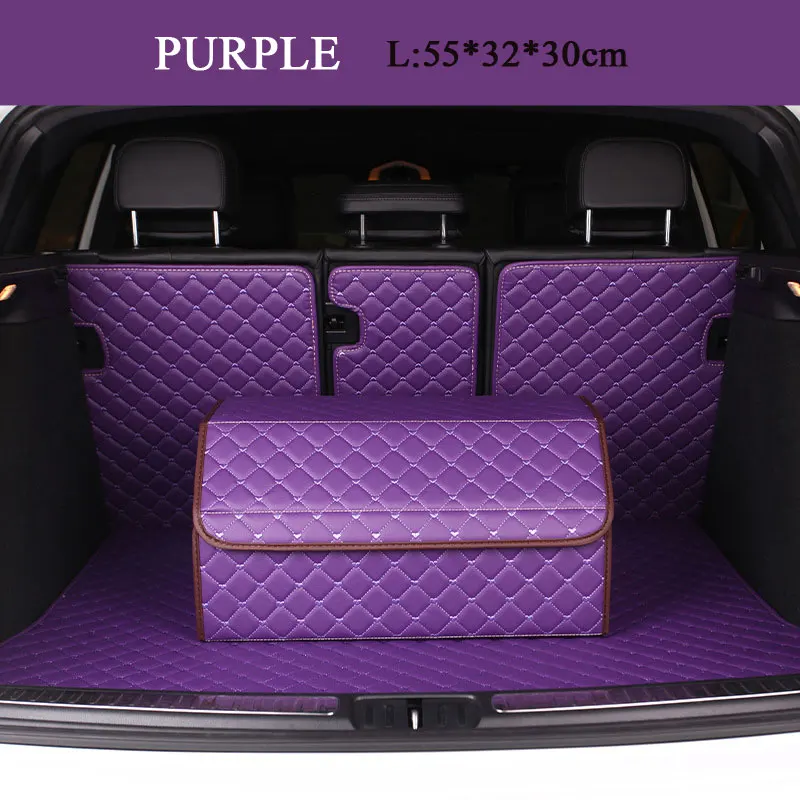 Негабаритные автомобильные органайзеры для багажника из искусственной кожи, сумка для хранения на заднем сиденье, большая вместительность, многофункциональная автомобильная коробка для заднего сиденья, аксессуары для интерьера, розовый цвет - Название цвета: purple  L