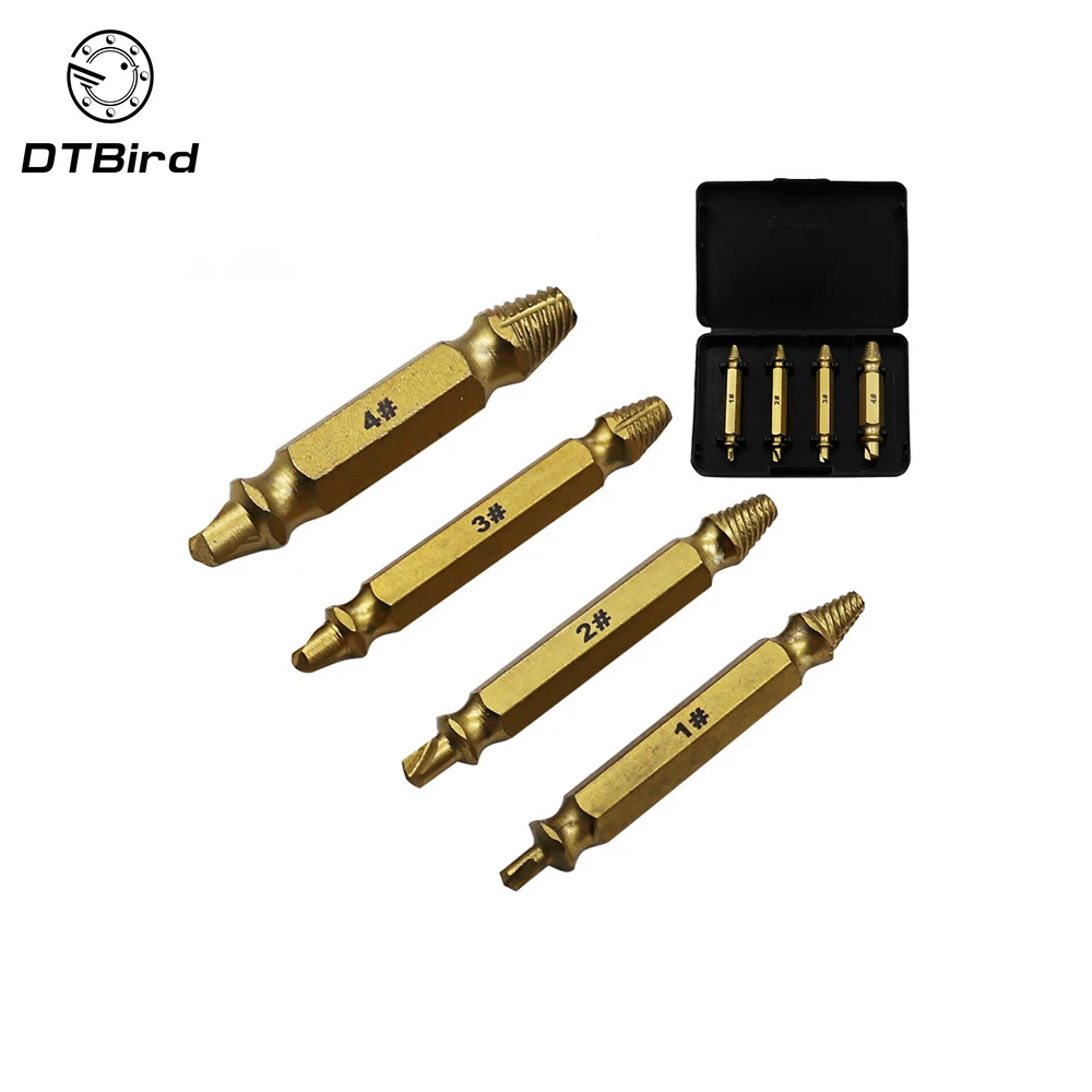 

4pcs Titanium Screw Extractor Drill Bits Guide Set Broken Damaged Bolt Remover Speed Out Easy Out Stud Reverse 1# 2# 3# 4# DT7