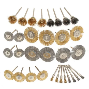 

32 Pieces Mini Wire Brush Wheel Cup Brass Steel Wire Brush Set 1/8inch (3mm) Shank For Power Dremel Rotary Tools Polishing Buf