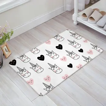

Floor Bath Mat Welcome Doormat Large Small Inside Outside Front Door Mat Carpet Floor Rug - Unicorn Pattern with Hearts