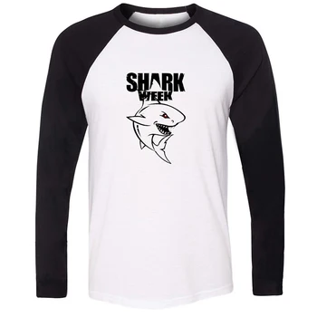 

Cartoon Shark Week I Survived It Week Here's Shark Ferocious shark Long Sleeve T Shirt Men Graphic Tee Shirts Boy Patchwork Tops