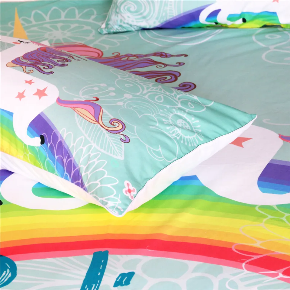 BeddingOutlet Unicorn Bedding Set Believe Miracles Cartoon Single Bed Duvet Cover Animal for Kids Girls 3pcs Rainbow Bedspreads