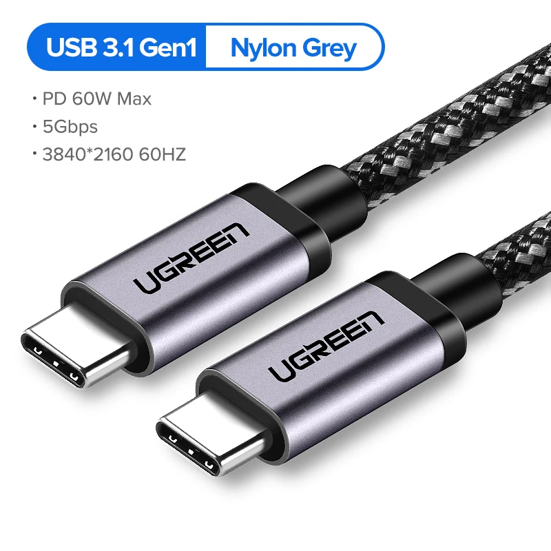 Ugreen Тип USB c 3.1 USB c штекерным Тип-C кабель Мужской быстро Зарядное устройство кабель для сяо 4c Nexus 5x, nexus 6 P, OnePlus 2, zuk Z1, Nokia N1 - Цвет: USB 3.1 Grey Nylon