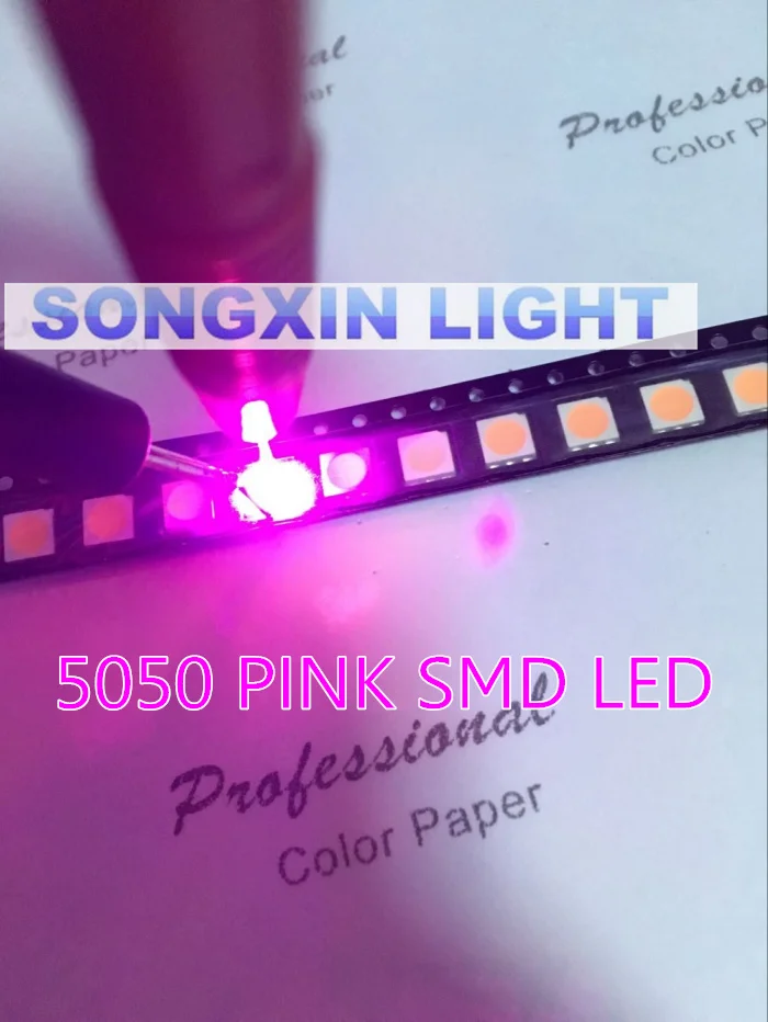 100 шт./лот SMD 5050 розовый СВЕТОДИОД smd smt розовые светодиодные фонари 3-чипы 5 0*5 0 мм 60