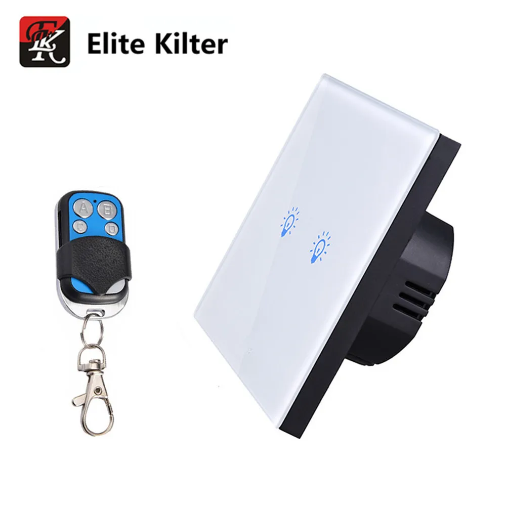 

Elite Kilter Crystal Glass Panel wall switch EU Standard 2 gang 1 way Touch Switch With Mini Remote Controller