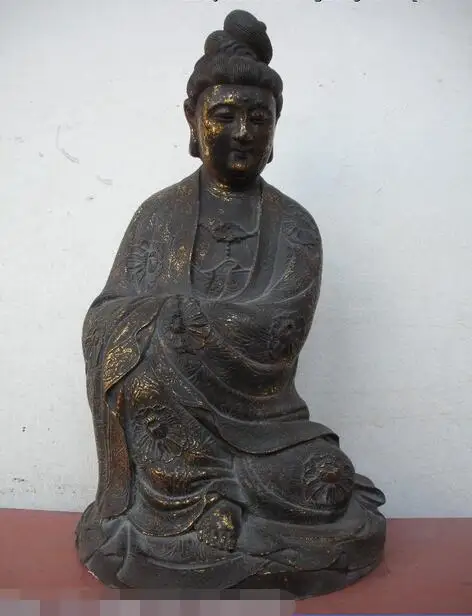 

14 China Buddhist Bronze Chrysanthemum Free Kwan-Yin GuanYin statue