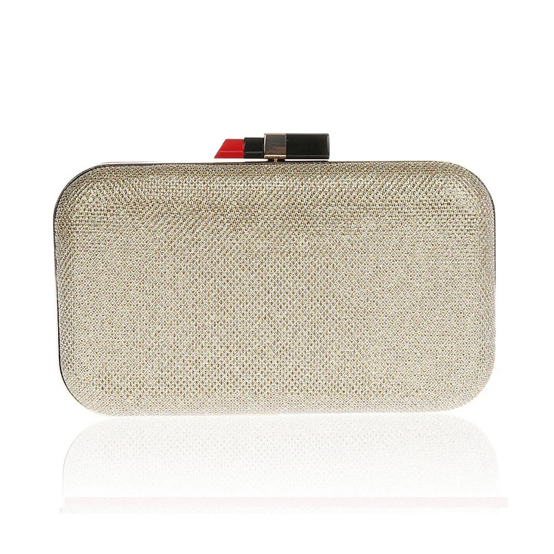 

Fashion Design Lipstick Hasp Women Elegant Silver/Gold Glossy Evening Bag Banquet Ladies Dinner Party Clutches