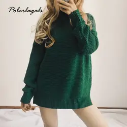 Свободный пуловер Для женщин джемпер Свитер с воротником 2018 женский джемпер Для женщин теплый свитер толстый зимний вязаный осенние