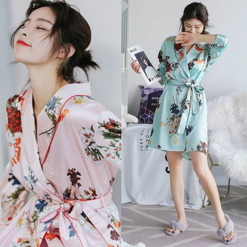 Brand New Long Robe Satin Rayon Bathrobe For Women Kimono Sleepwear