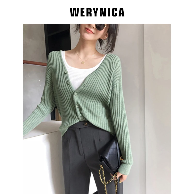 

Werynica New Women Spring Summer Sweater 2019 Short Cardigan Korean Style Women Loose Knit Sweater cardigan mujer Outwear Coat