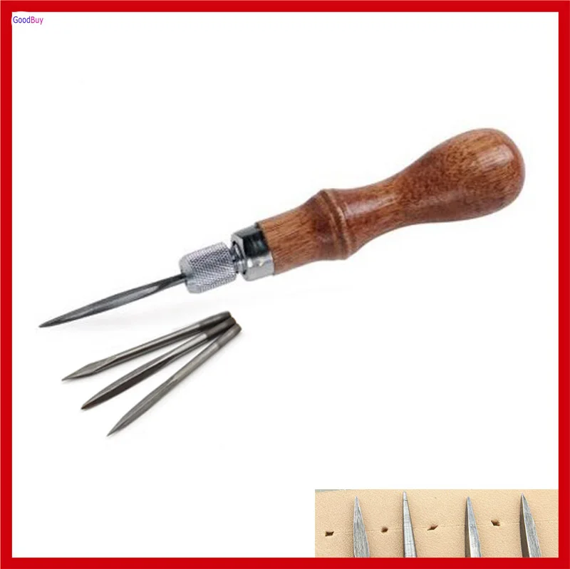 New Professional Leather Craftool 4 in 1 Awl Set Leather Lacing Chisel