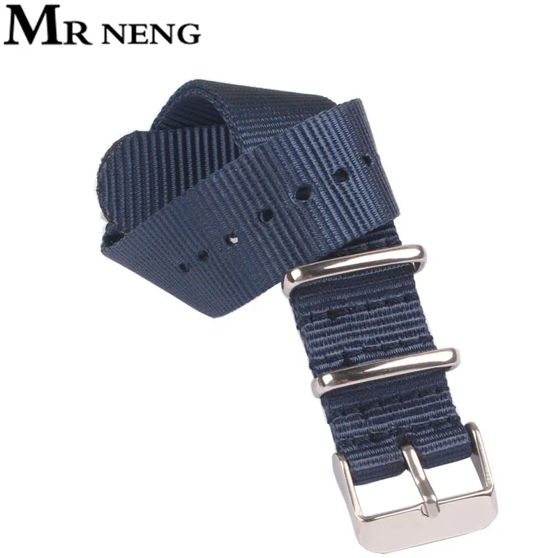 

MR NENG New Cambo Stripe 18mm 20mm 22mm Nato Zulu fabric For G10 Nylon Watch Strap Navy Color watchbands Bands