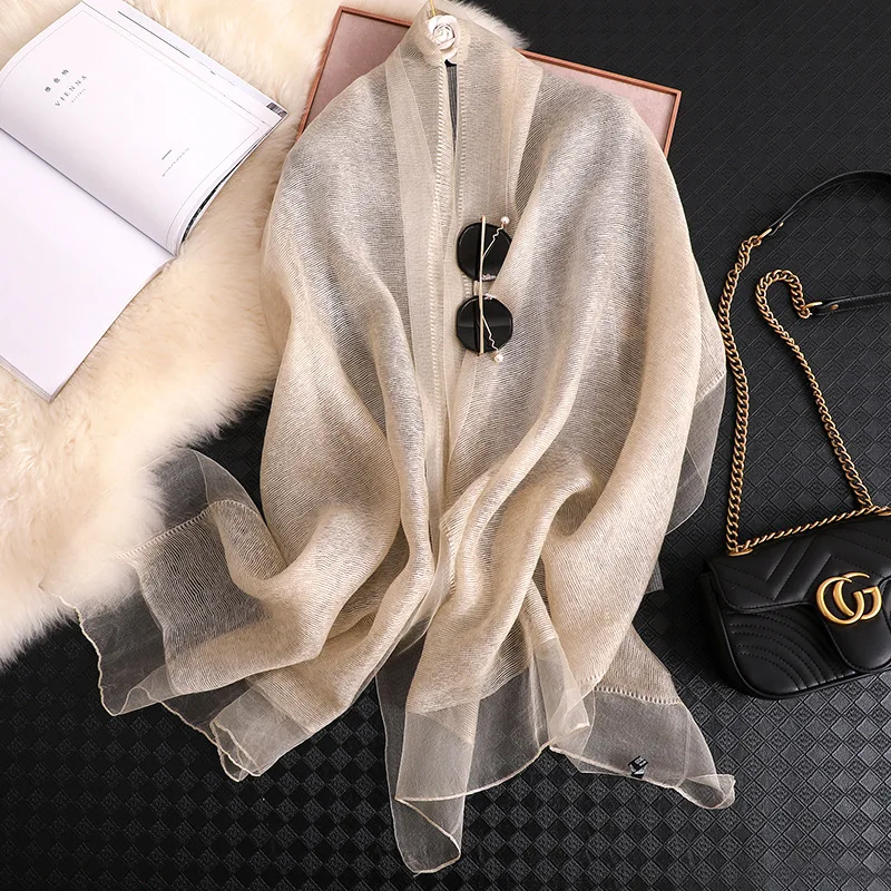 

Brand 2019 Women Silk Scarf Female Solid Foulard femme pashmina Shawls and wrap big size Scaves beach towel bandana muslim hijab