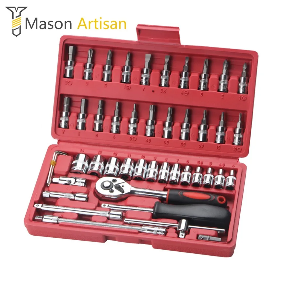 

46Pcs/Set Car Repair Tool Kit 1/4" Ratchet Socket Drive Wrench Screwdriver Bit Set Auto Repairing Tool Kit Hand Tool Sets