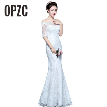 

New Arrival Red and White Boat neck half Sleeve Meermaid Wedding Dress 2017 Vestidos De Novia Lace Appliques Brid Floor Length