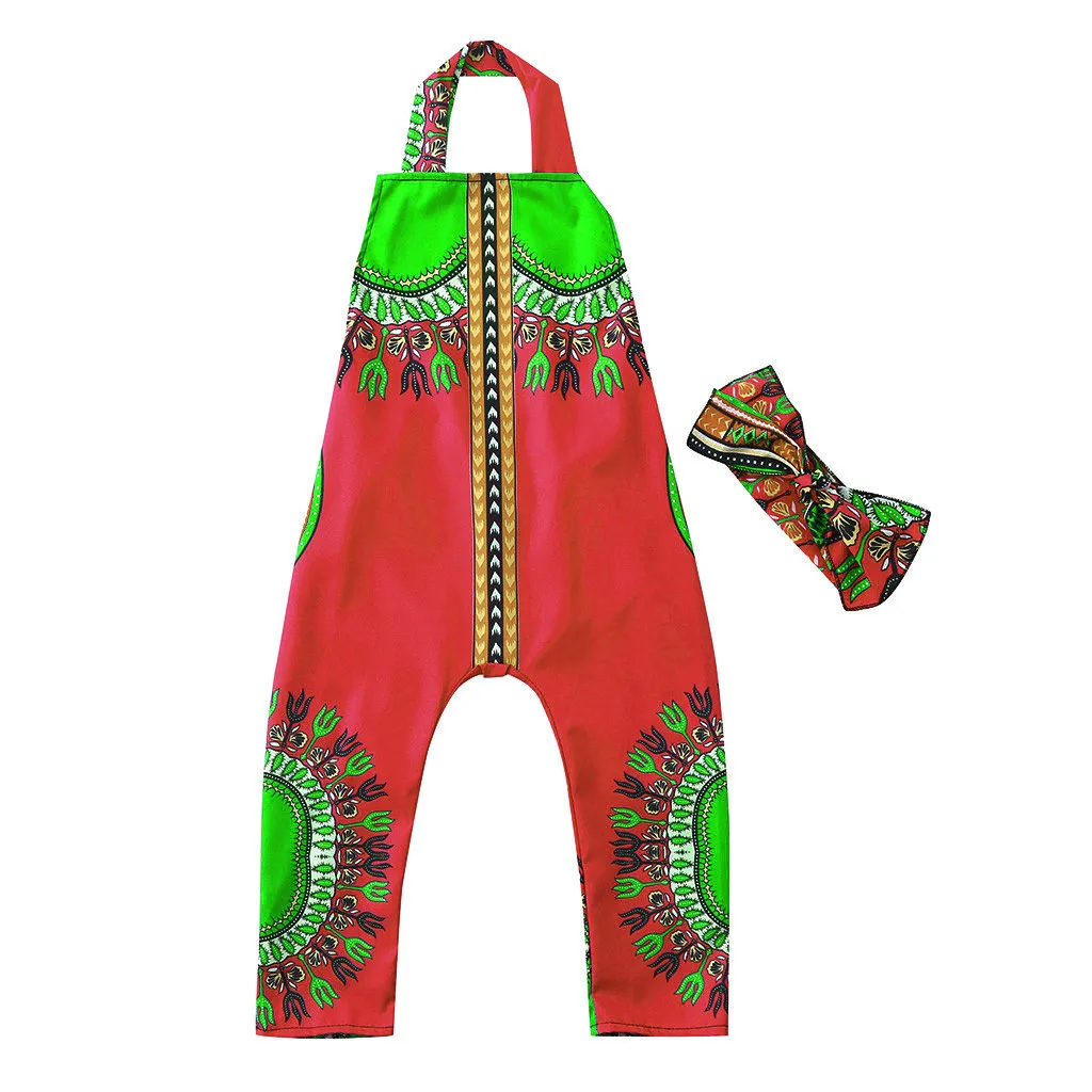 Популярная детская летняя одежда Детский комбинезон в африканском стиле для маленьких девочек Детский костюм без рукавов От 2 до 7 лет