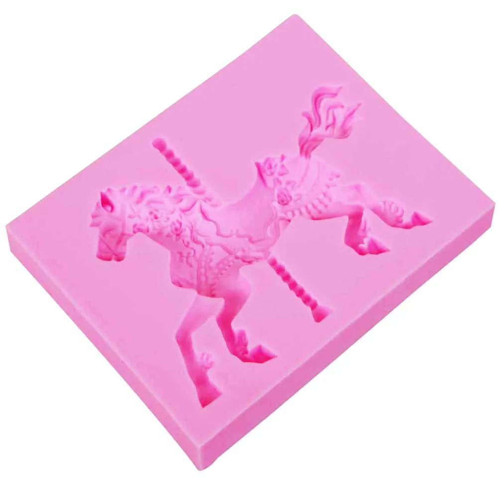 3D Jewelry Carousel Horse Cake Silicone Molds Fondant Cake Decorating Tools Gumpaste Chocolate Moulds Kitchen Baking Mould  m895