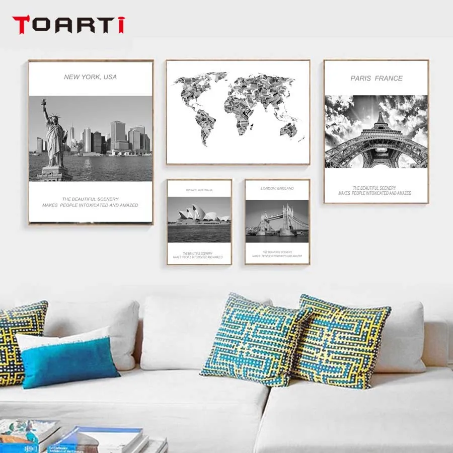 Around The World Scenery Wall Art Black&White Photo Pictures Prints Modern Canvas Painting Vintage Poster Living Room Home Decor (8)