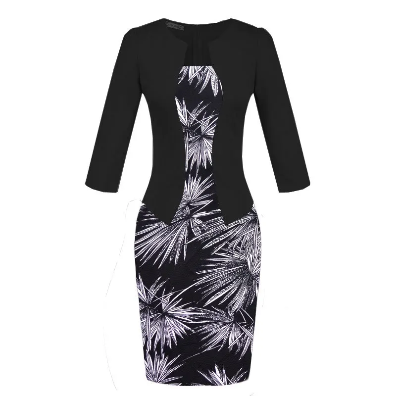 2019 Elegant Office Work Bodycon Spring Midi Dress Fake Two Piece Women Dress Plus Size Print Patchwork Hip Pencil Dresses Belt 2019 Elegant Office Work Bodycon Spring Midi Dress Fake Two Piece Women Dress Plus Size Print Patchwork Hip Pencil Dresses Belt