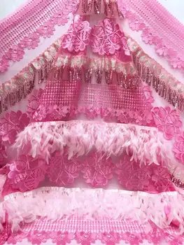 

African Lace Fabric 2019 Pink Gold Line Fashion French Mesh Lace Fabric With Sequins Nigerian Milk Silk Lace Fabric For Dress
