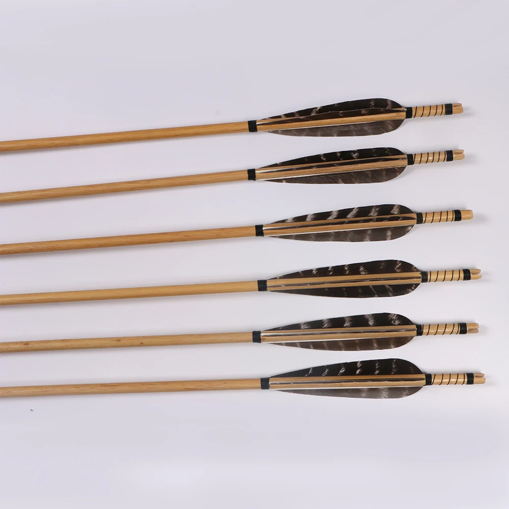 Tiro com Arco Flechas de Madeira Penas de Peru para Arco de Caça com Cabeça de Seta ao ar Recurvo Tradicional Livre Handmade 6 Pcs 31.5 2 6 pcs 31.5